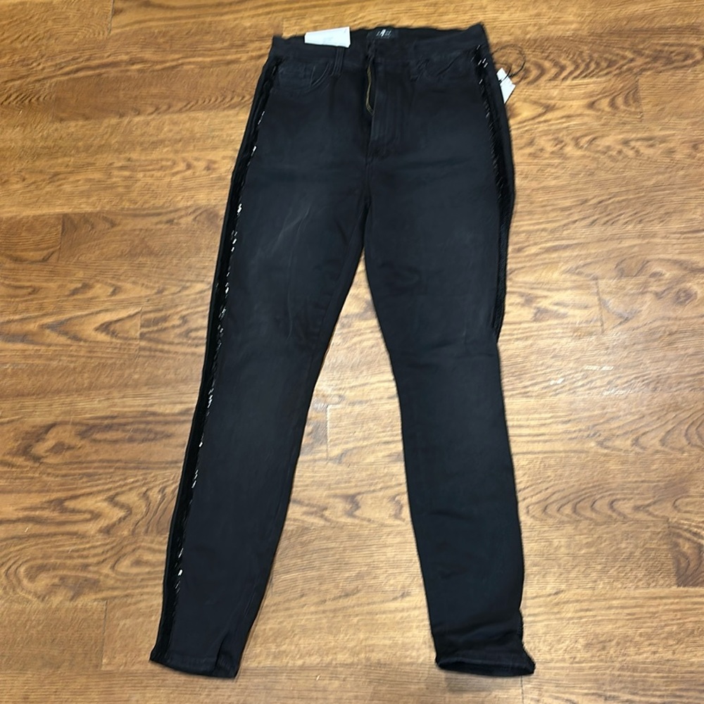 7 for All Mankind High Waist Ankle Skinny jeans with sequins, 27, black
